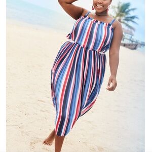 Lane Bryant - Sleeveless Pleated Two-Tier Red White Blue Maxi Dress - 18/20 - 2X